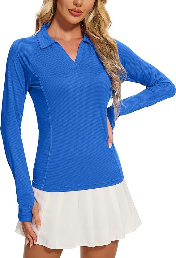 MathCat Women's Long Sleeve Golf Shirts UPF50+ Quickly Dry Tennis Polo Lightweight Sports Athletic Tops