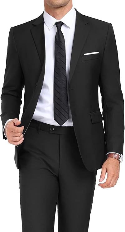 Mens 2 Piece Suit Set Slim Fit 2 Button Dress Suits Tuxedo Set Wedding Blazer Jacket Pants Tie Business Party Prom Suit